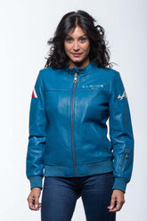 Men’s Alpine Jean leather jacket royal blue